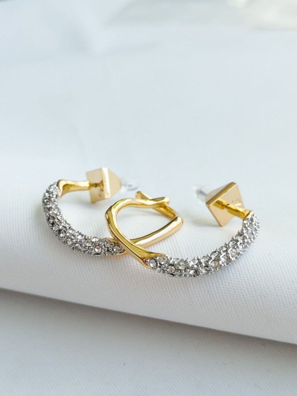 Alexis Bittar Gold and Silver Crystal Hoop Earrings - Picture 3 of 4